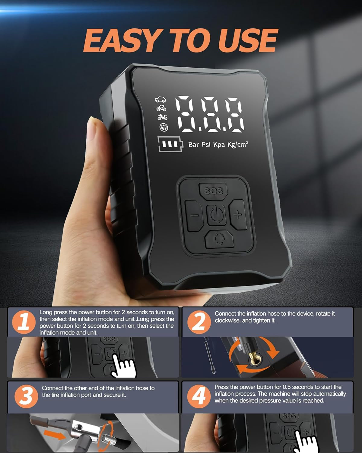 Mini Compresor Aire, 4000Mah Inflador Electrico Portatil 150PSI Bomba De Inflador E Hinchador Para Coche, Motos, Bicicletas, Anillo De Natación, Patinete Y Balones
