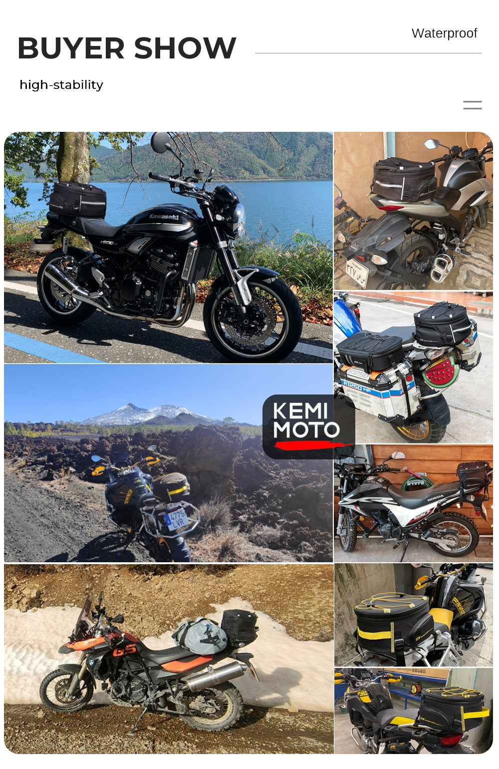  KEMIMOTO Bolsa seca para motocicleta de 50 litros, bolsa  impermeable con correas de montaje y bolsillos exteriores, bolsa de  equipaje para motocicleta, bolsa de engranajes para motocicleta, bolsa de  cola para
